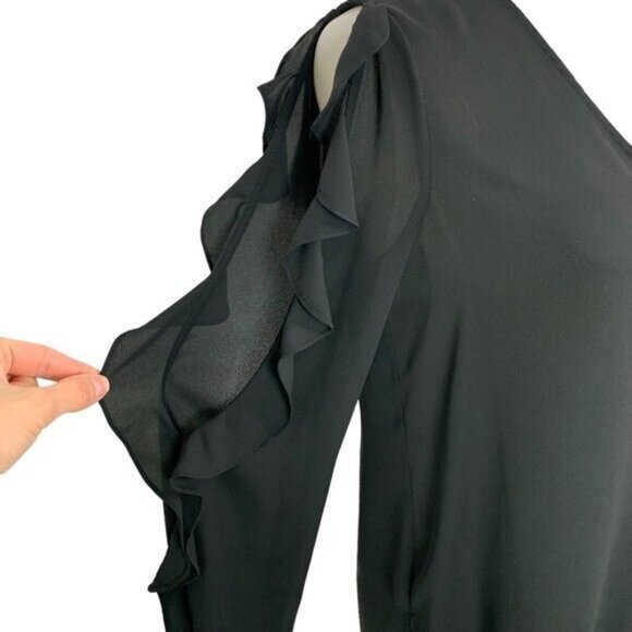 1 State Blouse Small Black Ruffle Long Sleeve Workwear Preppy Chic - Picture 3 of 7